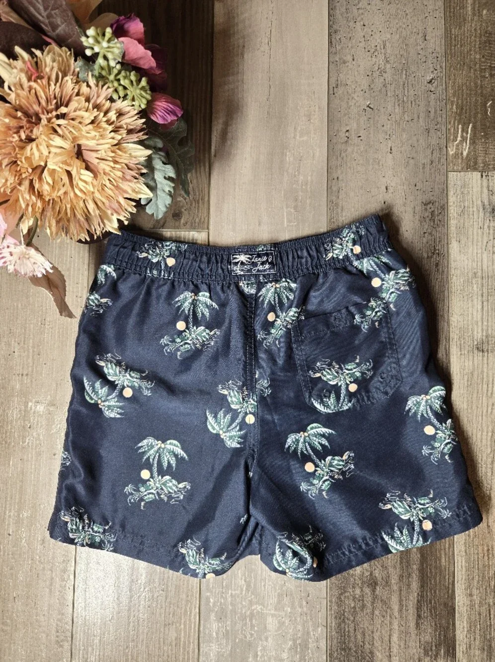 Janie & Jack Boys Navy Tropical Print Swim Shorts – Size 7